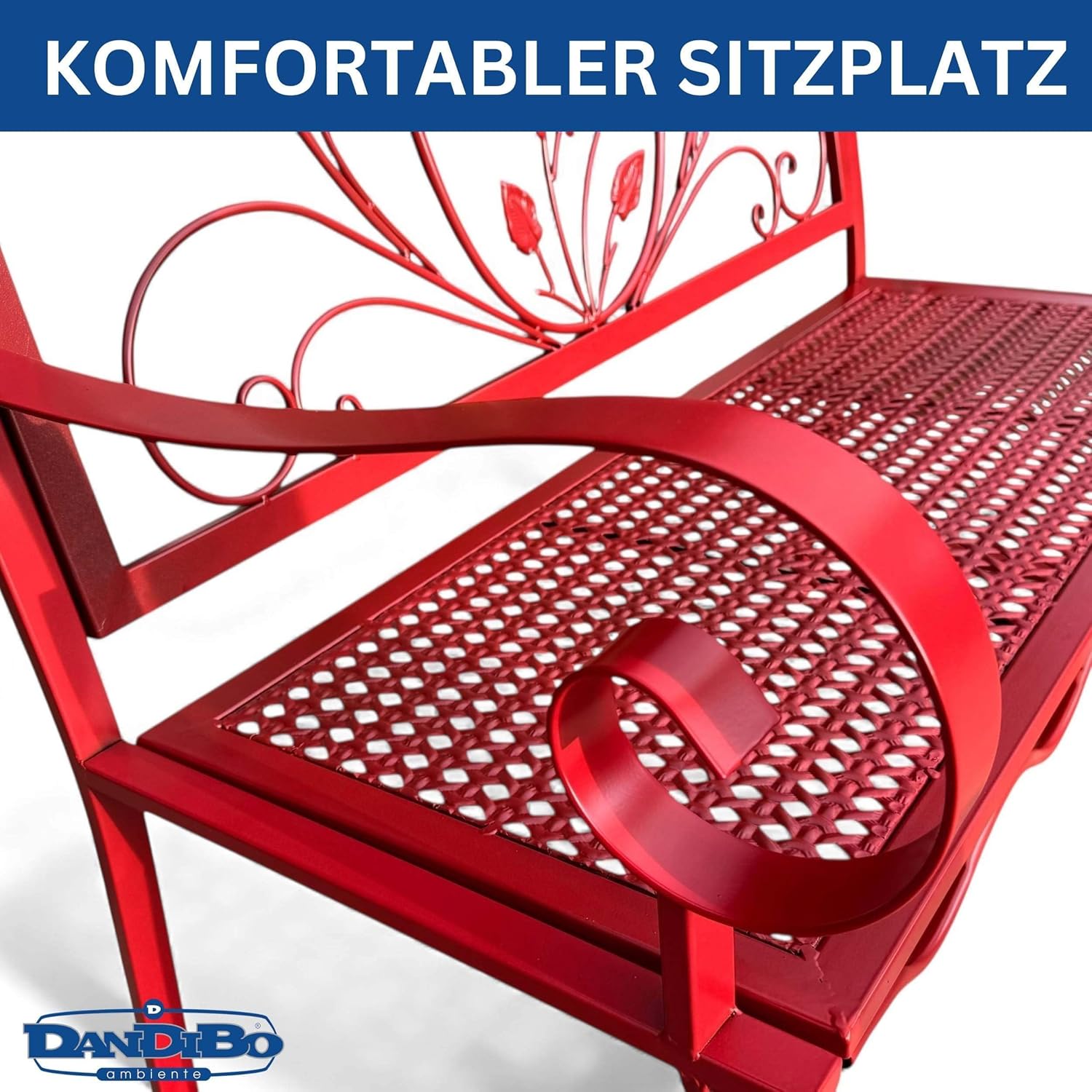 DanDiBo Gartenbank Rosso Wetterfest 2 Sitzer Metall Rot 110 cm 96707 Sitzbank Eisen Bank Garten Antik Parkbank