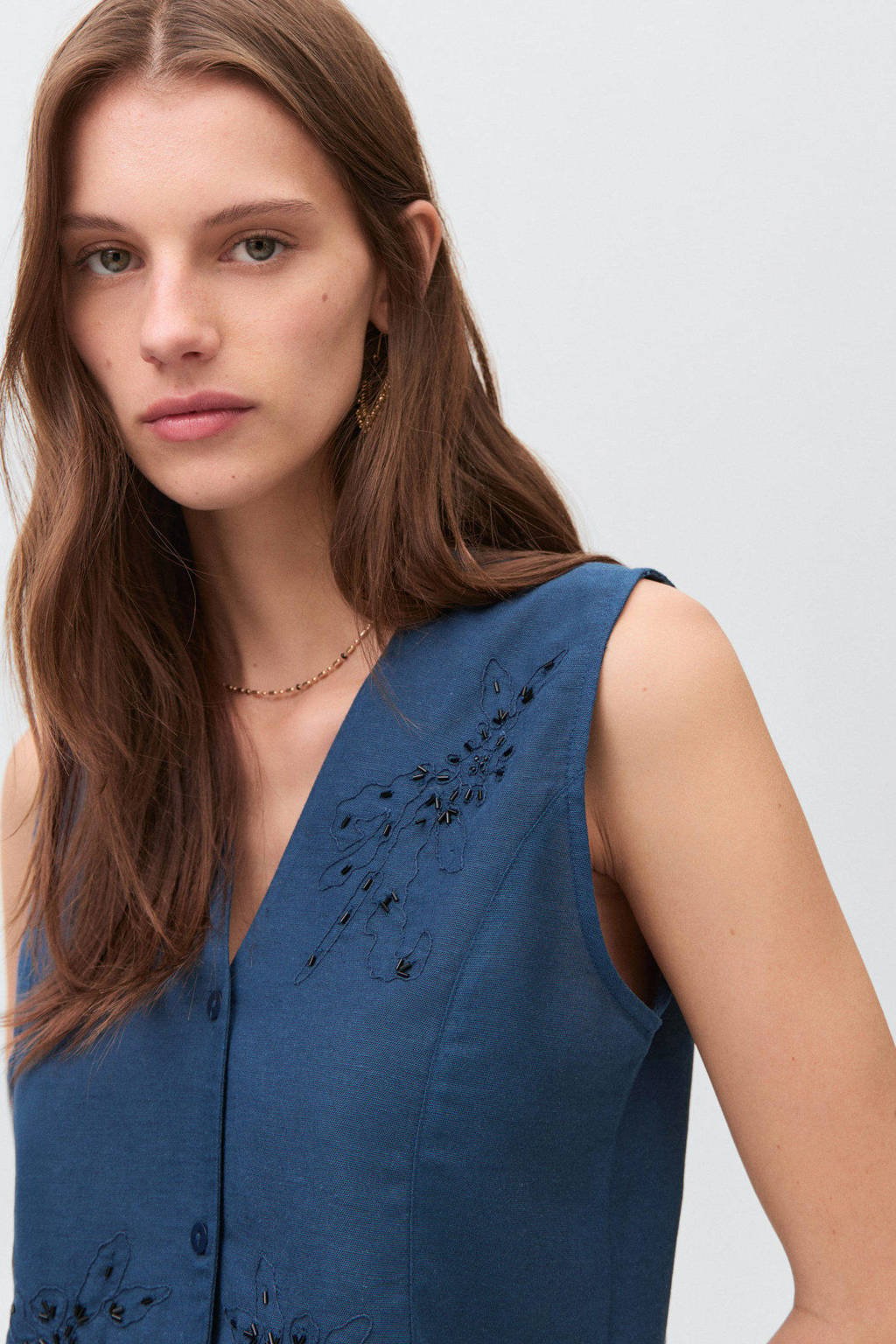 MANGO TEEN gilet met linnen donkerblauw