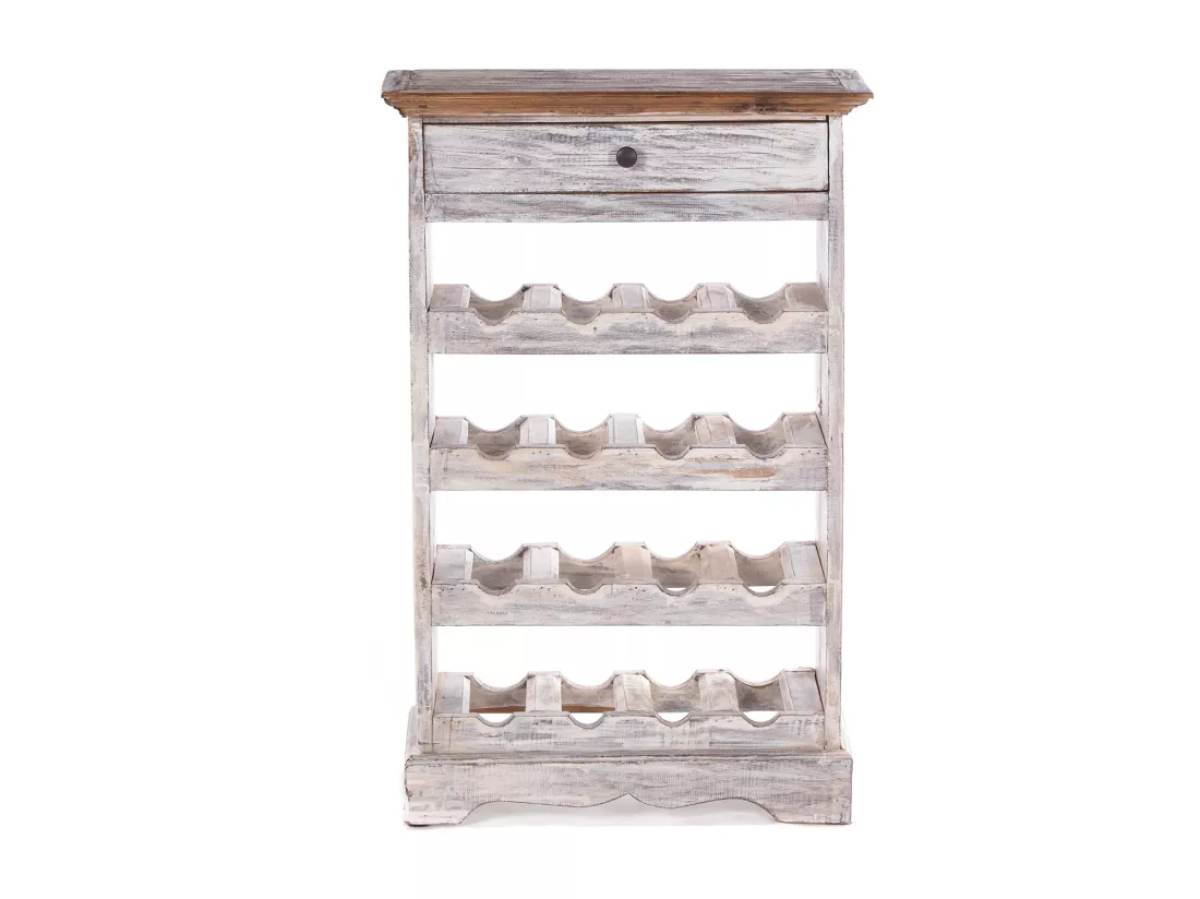 ÉTAGÈRE À BOUTEILLES CORTEZ 85 Bois de recyclage massif, pour 16 bouteilles, avec tiroir 05 weiß-natur