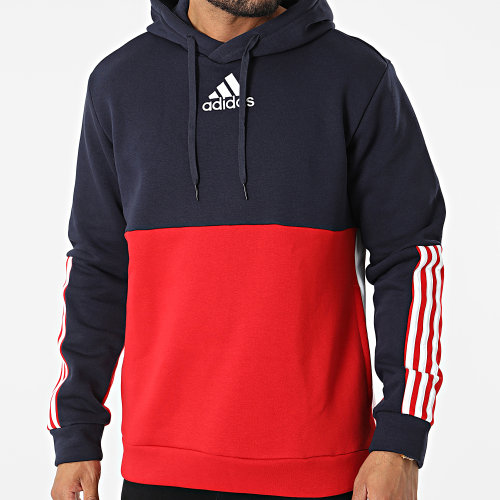 Sweat Capuche A Bandes HL1983 Rouge Bleu Marine Blanc