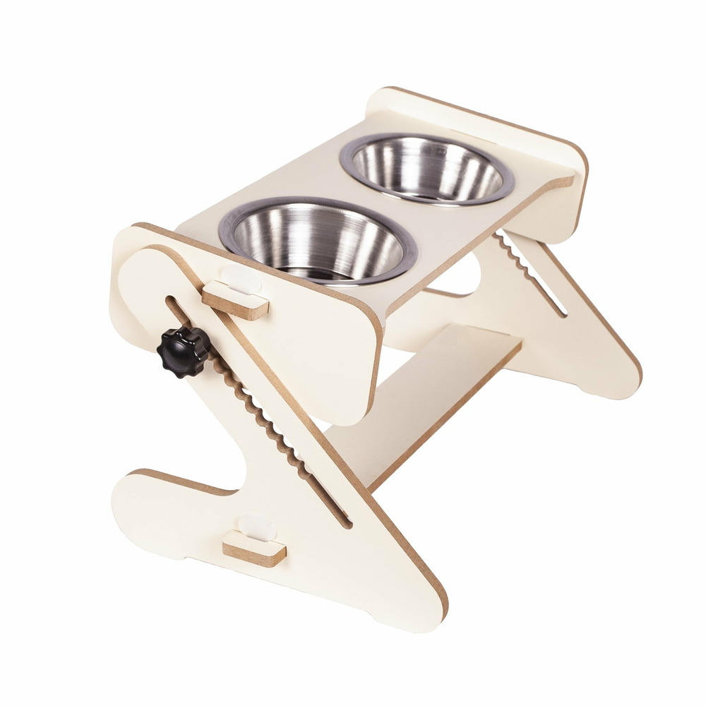Gamelles pour Chat en Acier İnoxydable avec Support Reglables en Bois Durable avec Bols, Porte Double Gamelles 2 x 300ml