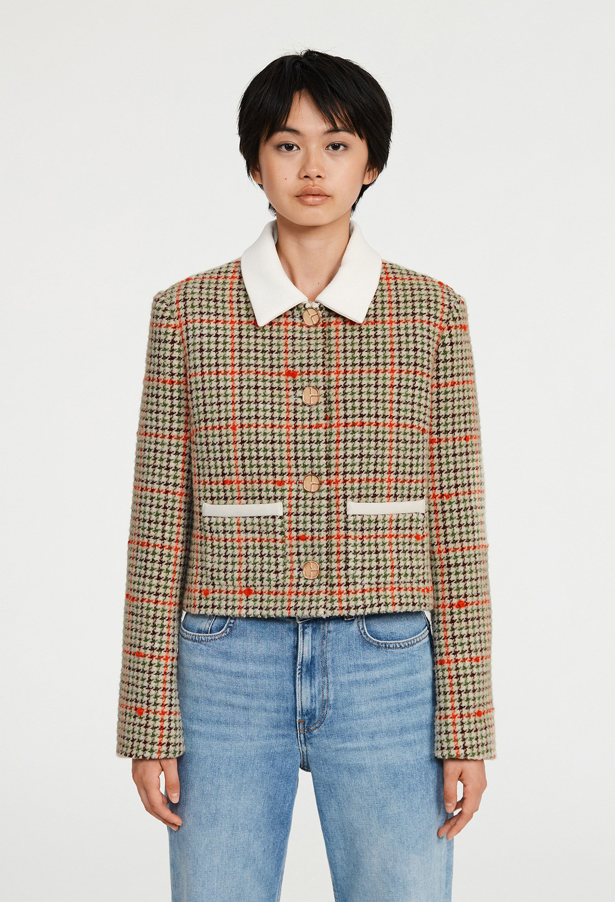 Veste &agrave; carreaux contraste