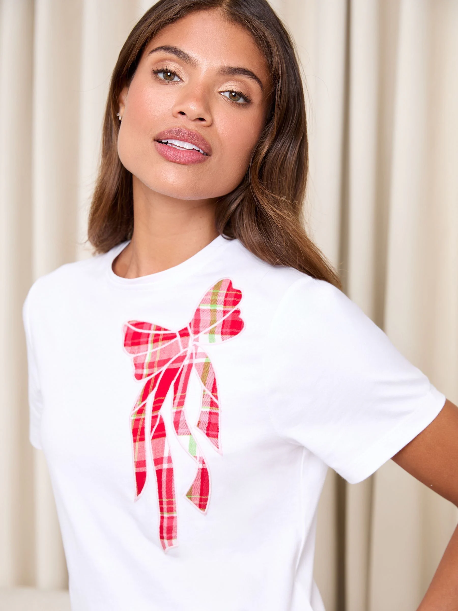 Lipsy Woven Shorts and Bow T-Shirt Pyjamas Set