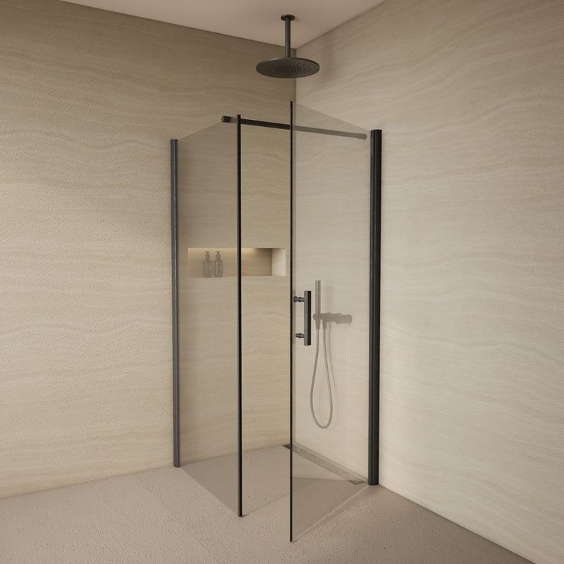 BWS - Douchecabine - 90x90 cm - Helder Glas - Zwart - 6mm Veiligheidsglas