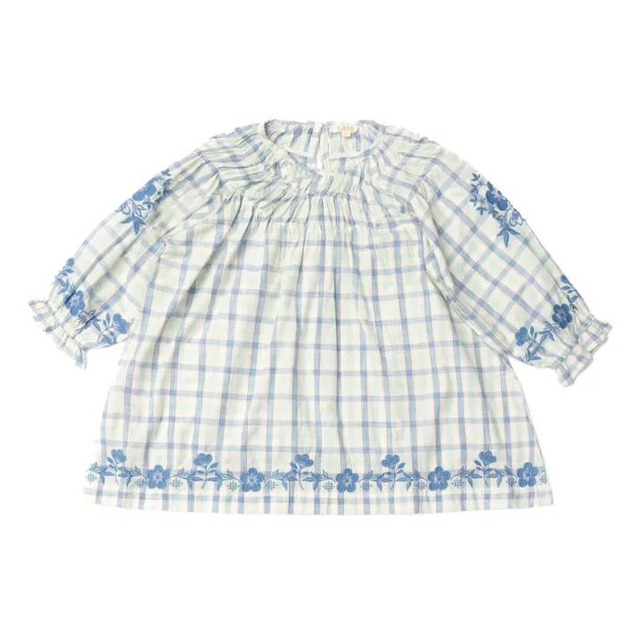 Lali Robe Tulip à Carreaux Brodée  | Bleu