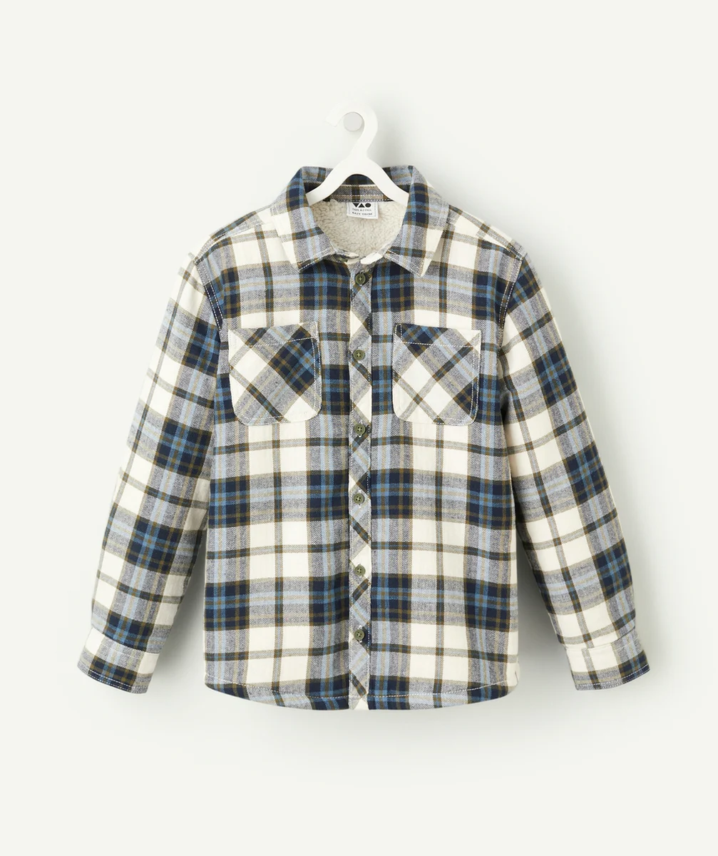 CHEMISE À CARREAUX GARÇON BLEUE ET VERTE DOUBLÉE EN SHERPA