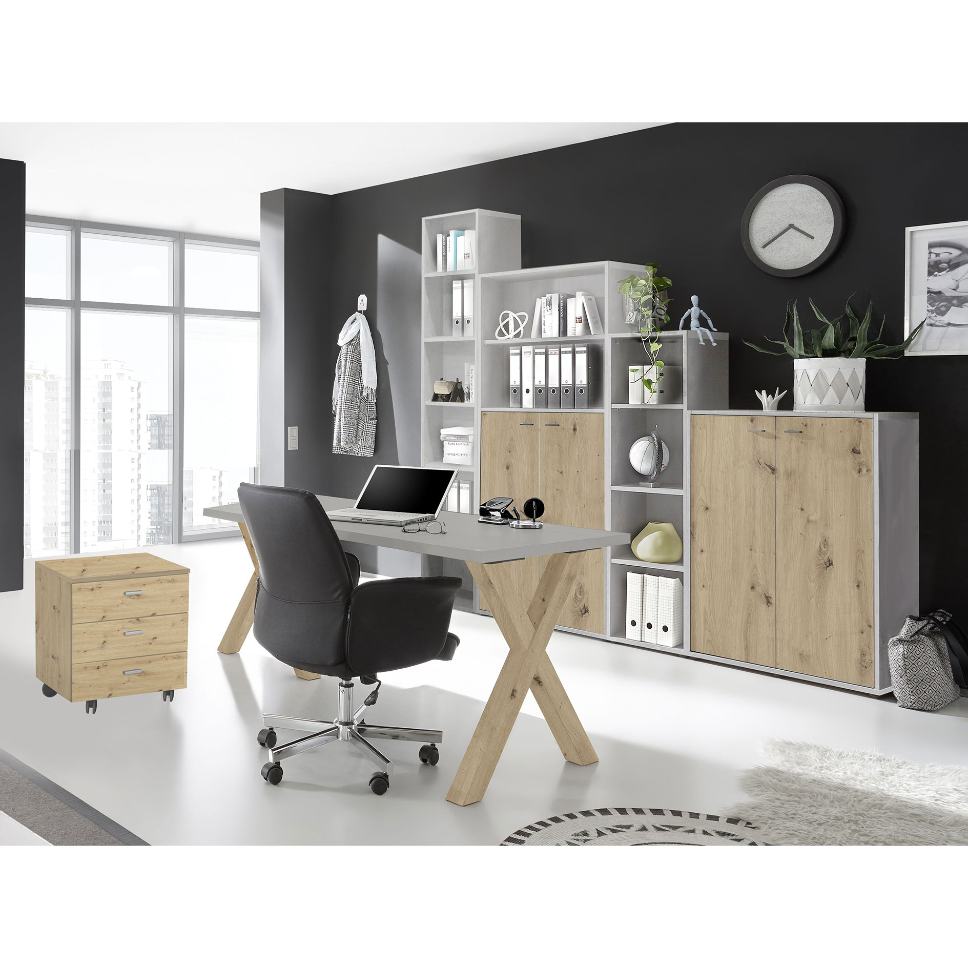 Schreibtisch - kreidegrau matt - Asteiche - 140x90 cm