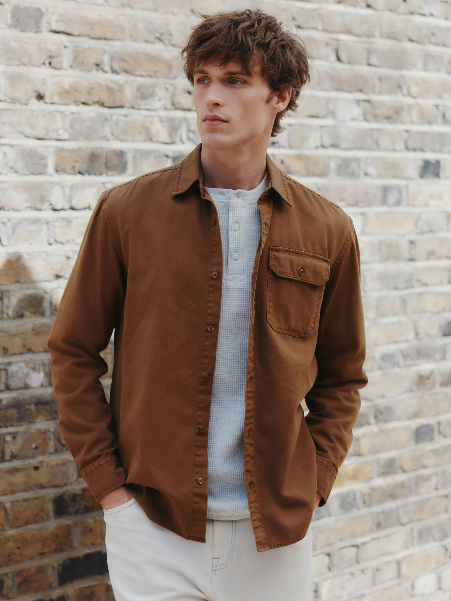 Lichtbruin - Long Sleeve Garment Dyed Oxford Shirt