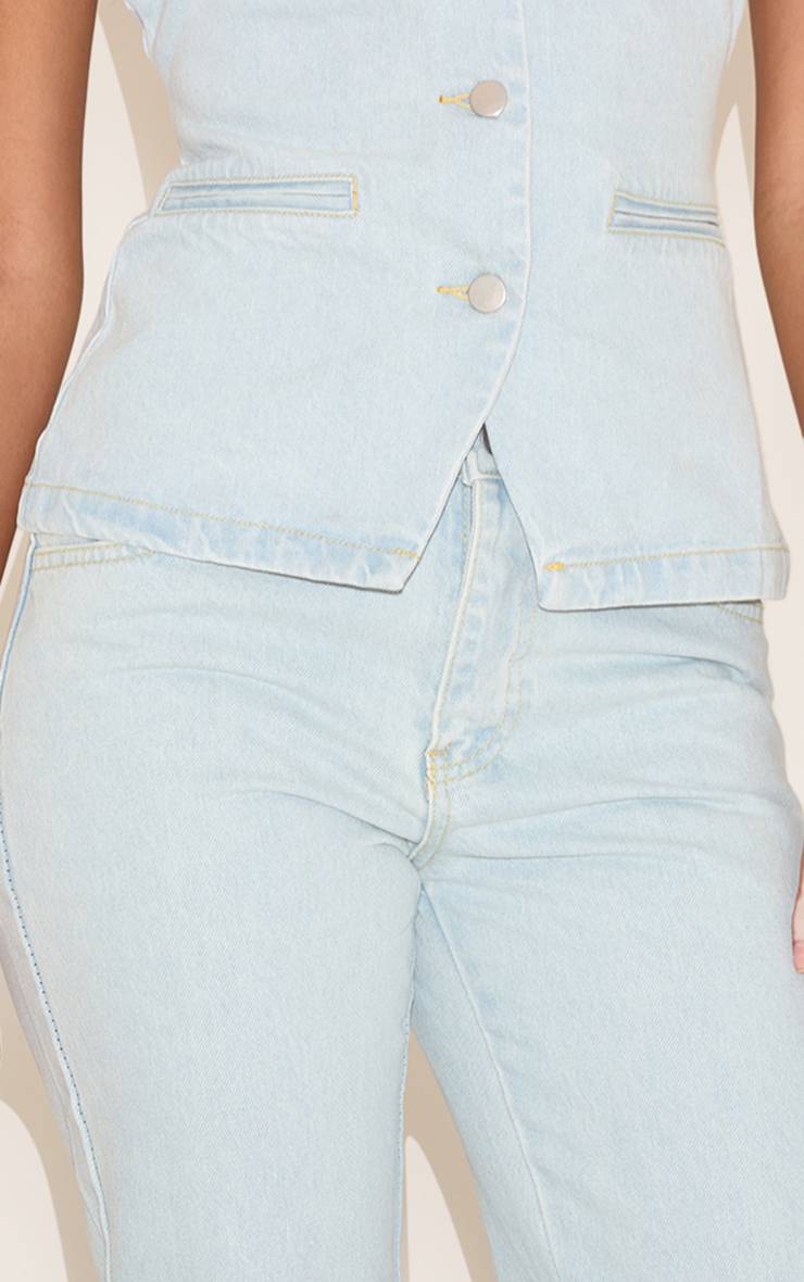 Bleu Clair Jean Droit Taille Mi-haute