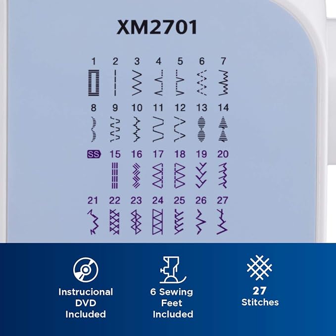 Brother Sewing Machine, XM2701, Lightweight Machine with 27 Stitches, 6 Included Sewing Feet
