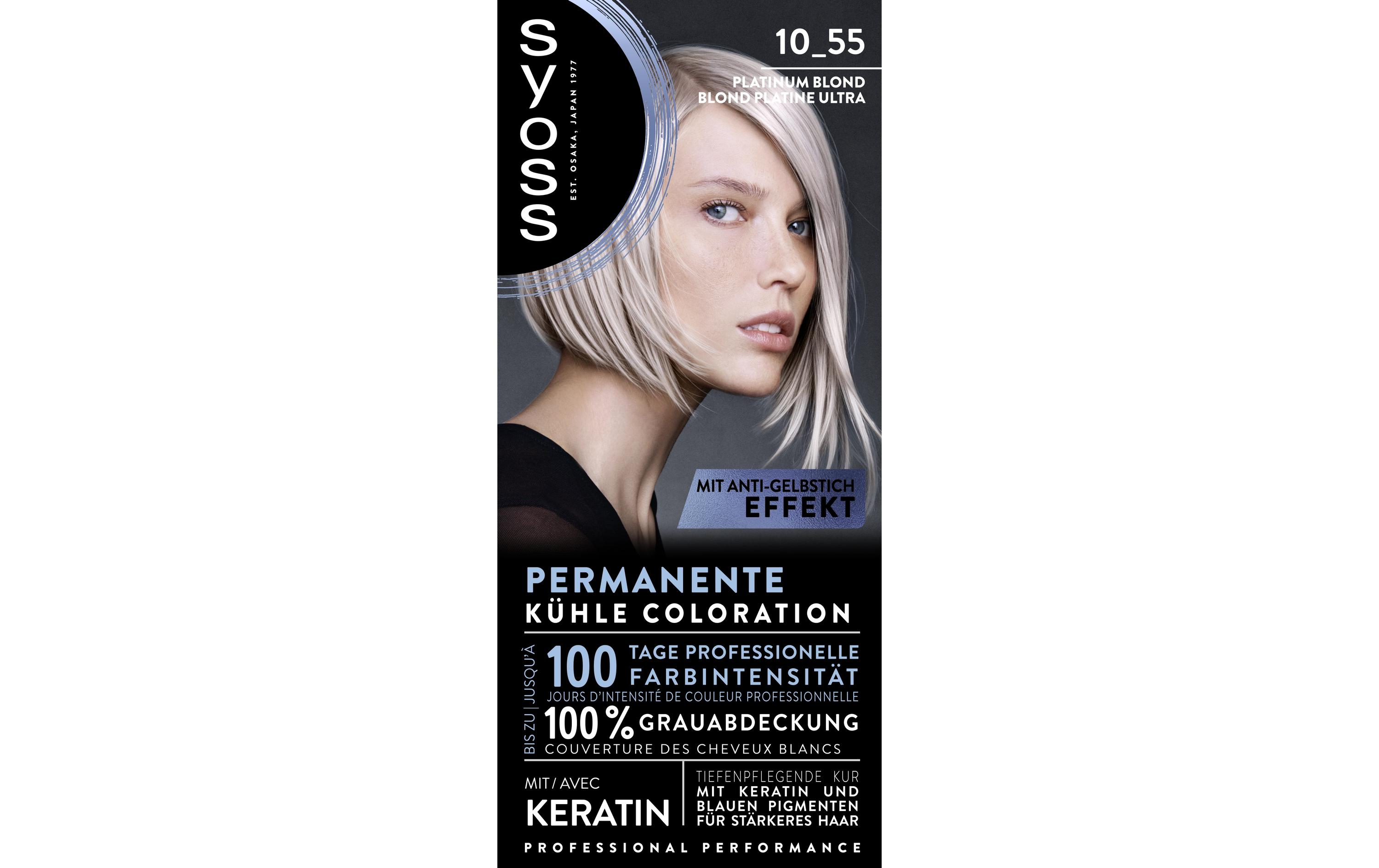 Haarcoloration Aufhellung 10-55 Platinum BlondPermanente Coloration mit Keratin verleiht einen kühlen Farbton