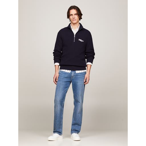 Tommy Hilfiger Graphic Waffle Zip Mock Strik, Desert Sky, L