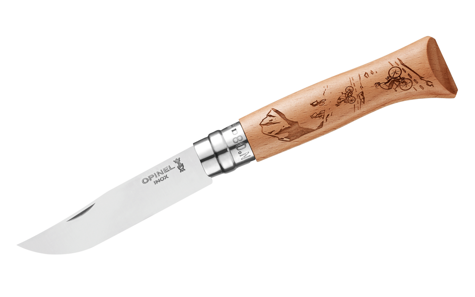 Opinel N°08 Gravure Sport Taschenmesser mit Gravur Klingenlänge 8,5 cm Velo