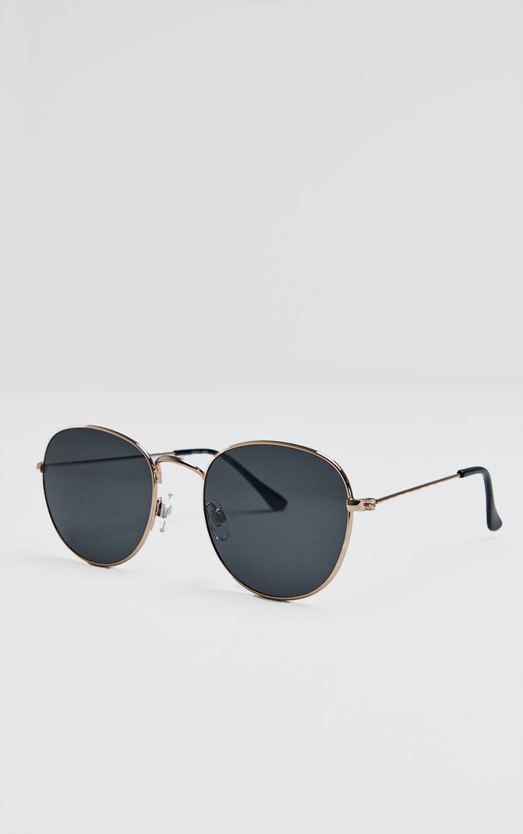 Noir Lunettes De Soleil Circulaires Noires Et Dorées