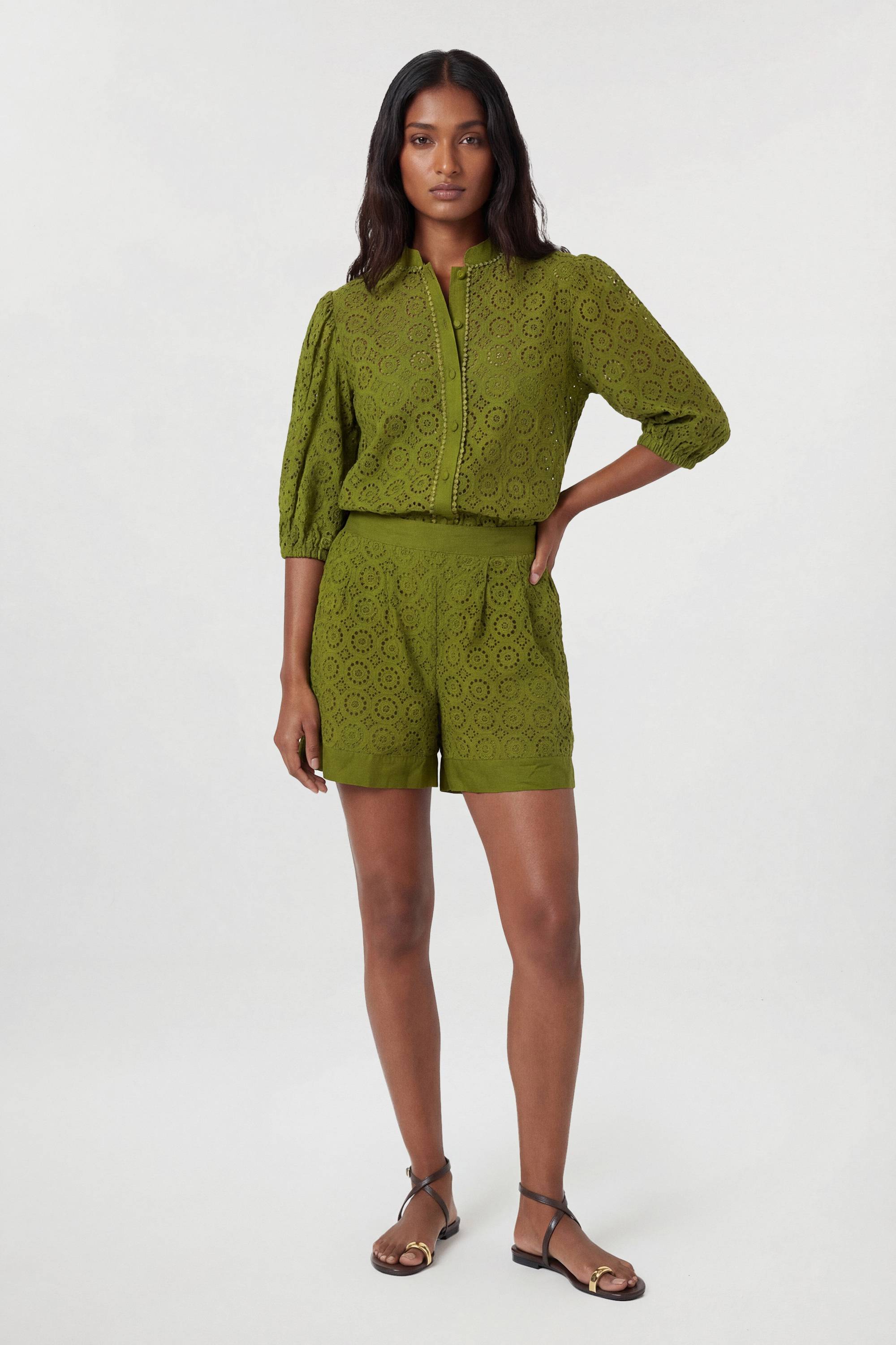 KarenMillen Chemisier Broderie Anglaise En Coton Tissé À Manches Courtes