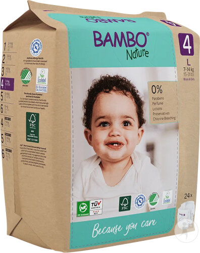 Bambo Nature Couches Bébé Taille 4-7 À 14kg Sachets En Papier 24 Pièces