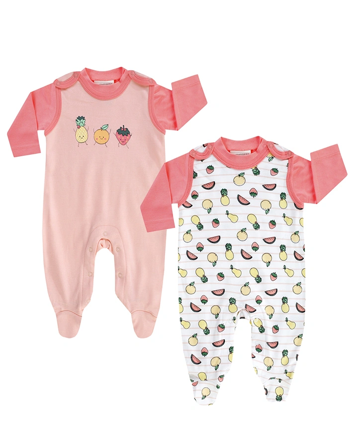 Strampler CRAZY FRUITS mit Langarmshirt 2er-Pack in weiß/rosa