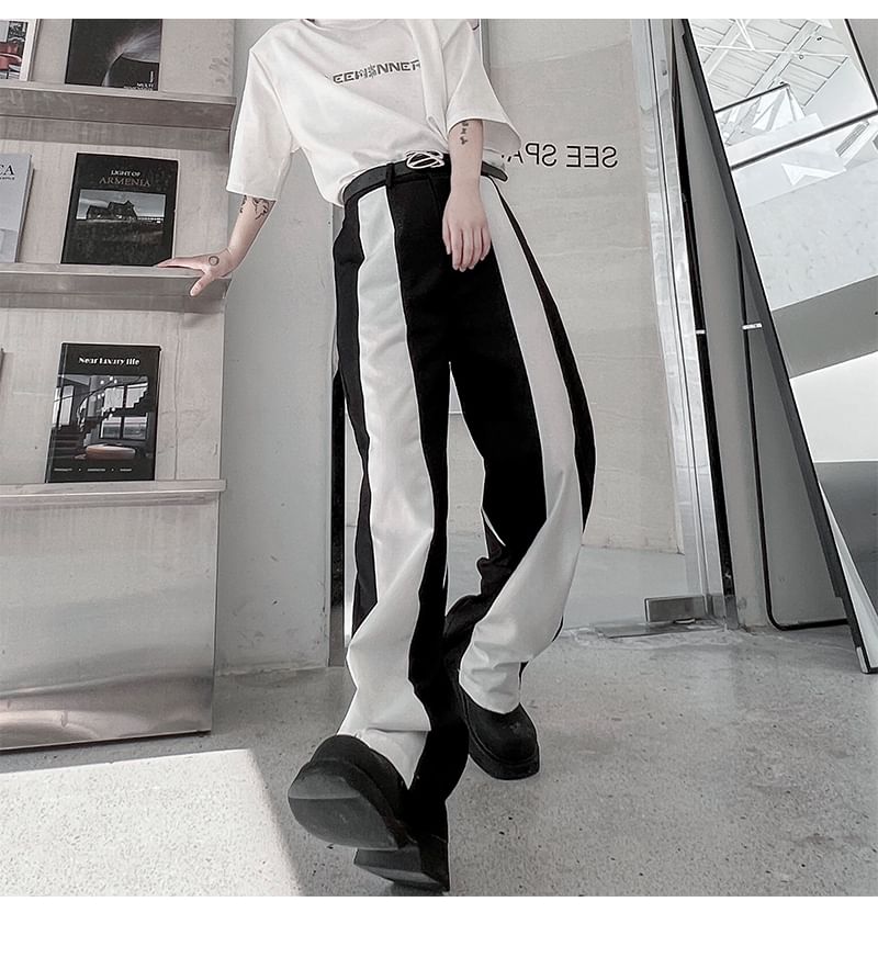 Bjorn - Hoge taille tweekleurige rechte broek