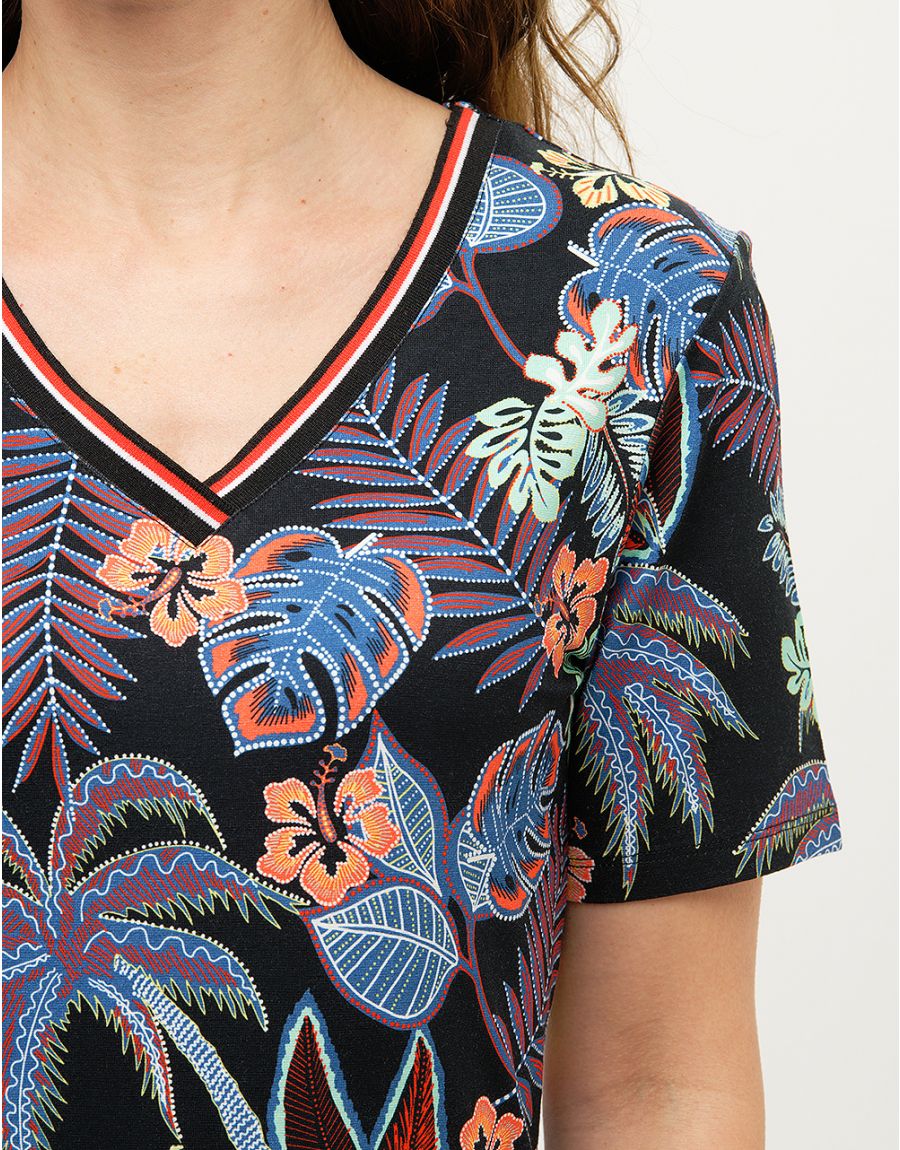 T-shirt noir feuillages