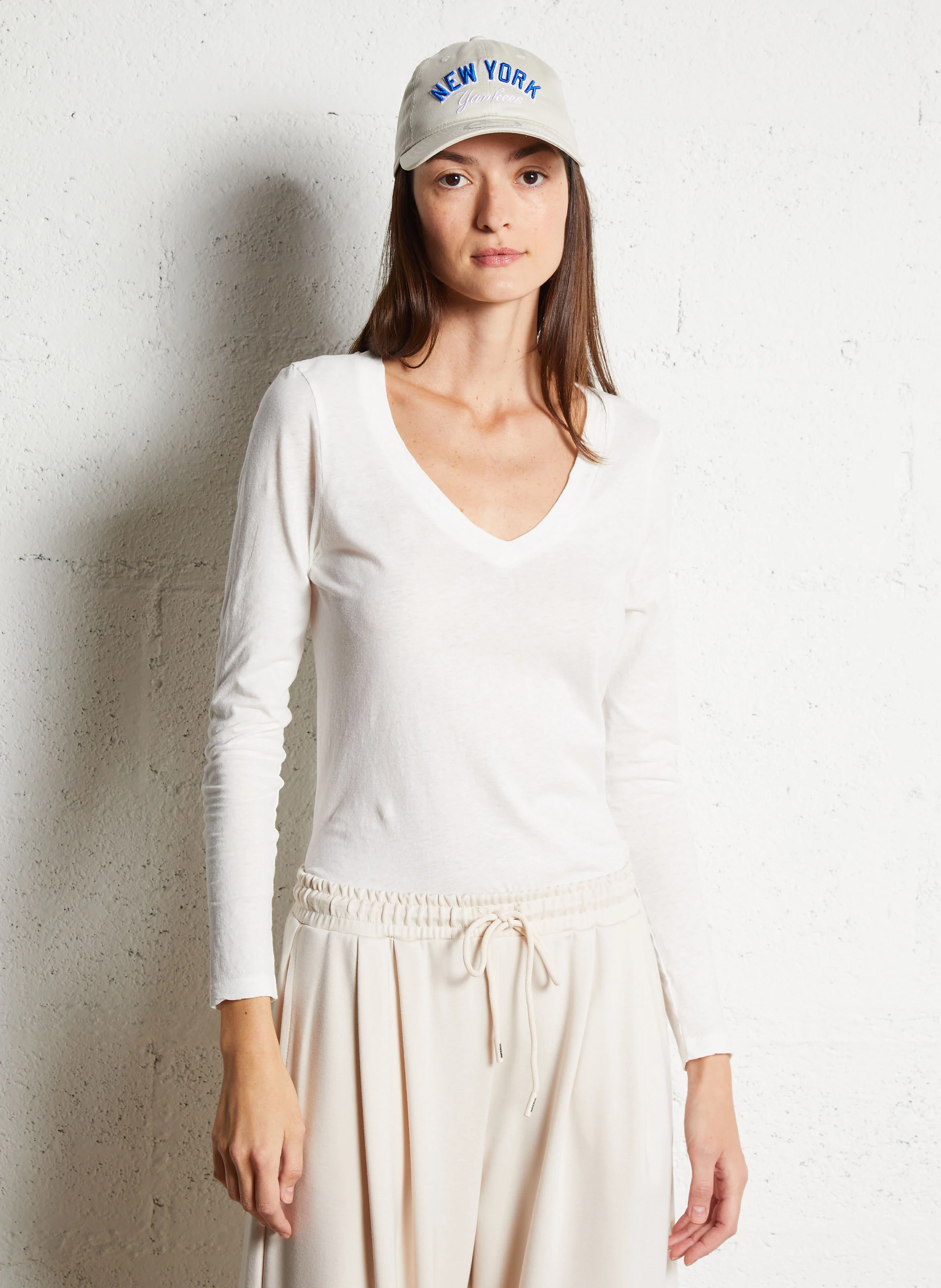 GAMIPY - Tee-shirt col V droit en coton | Blanc