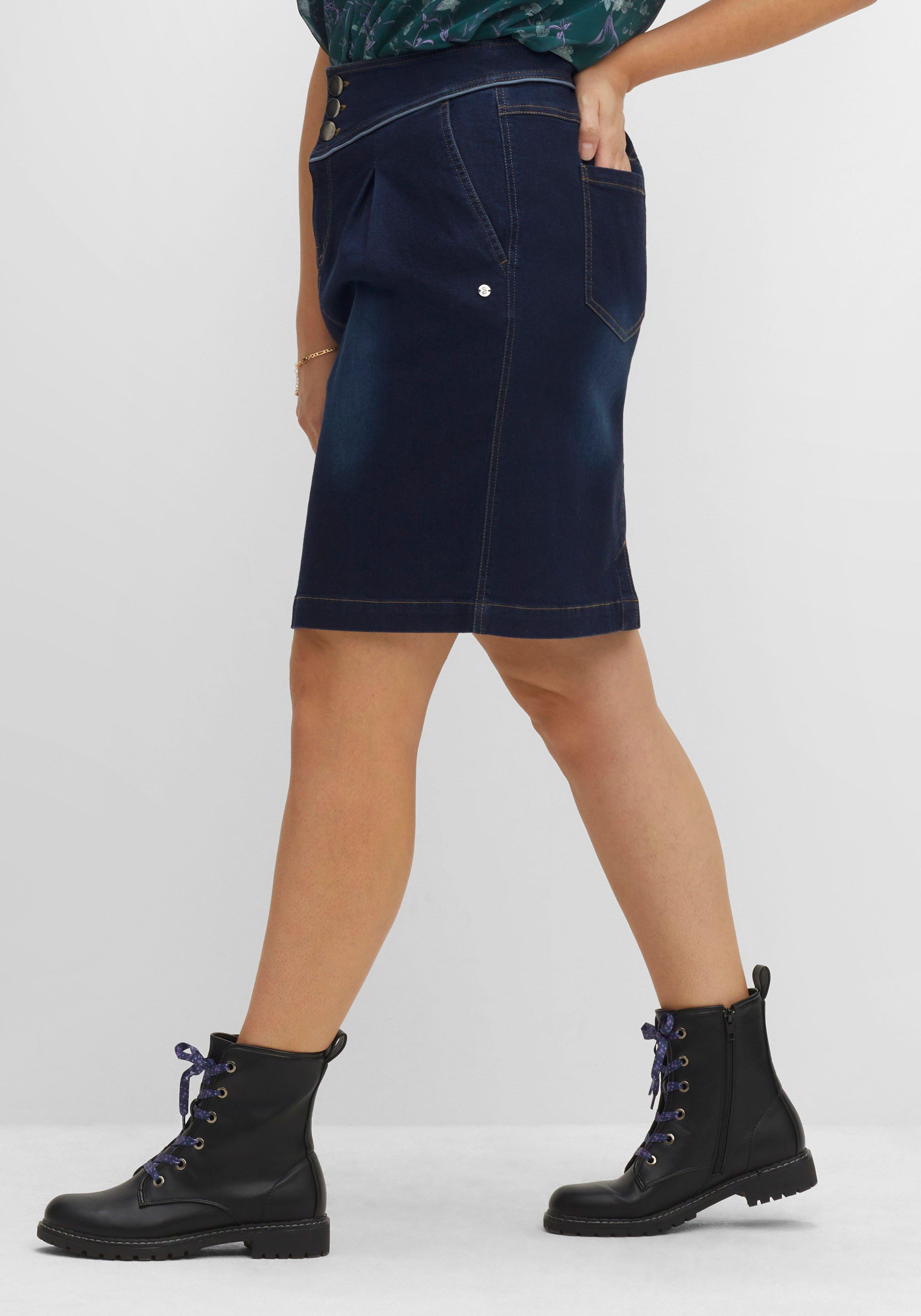 Kurzer Jeansrock mit breitem Bund und Kellerfalten