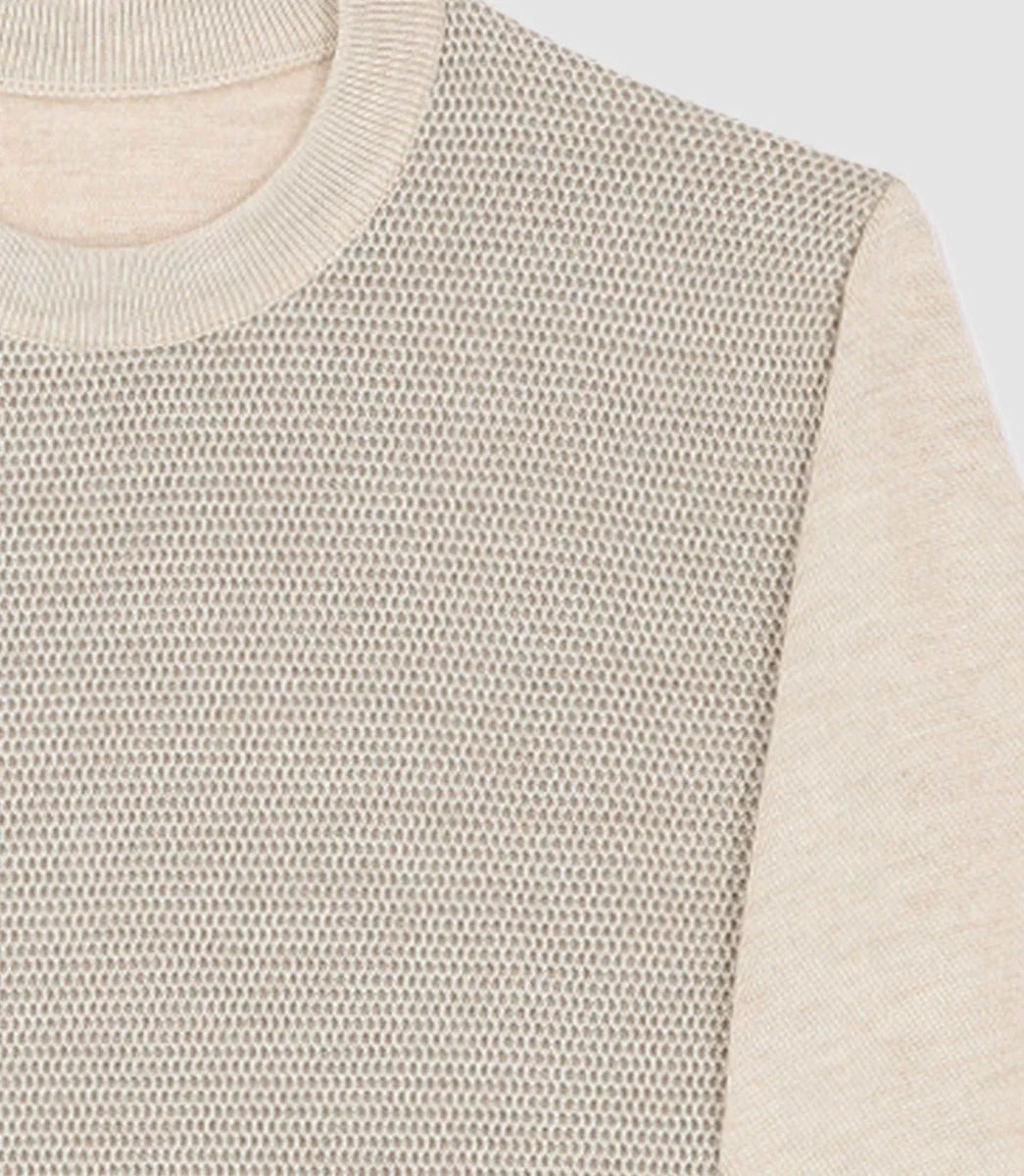 Pull col rond en laine mérinos beige BORIS