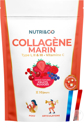 Nutri&Co Collagène Marin Type 1/2/3 Peau & Articulations Goût Fruits Rouges 180g