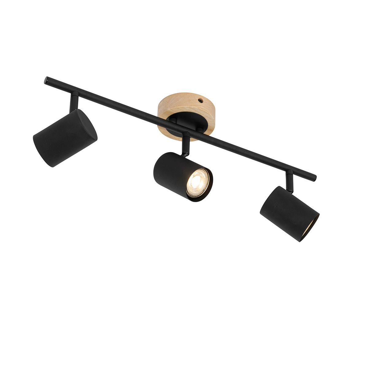 Moderne spot zwart met hout kantelbaar 3-lichts - Jeana