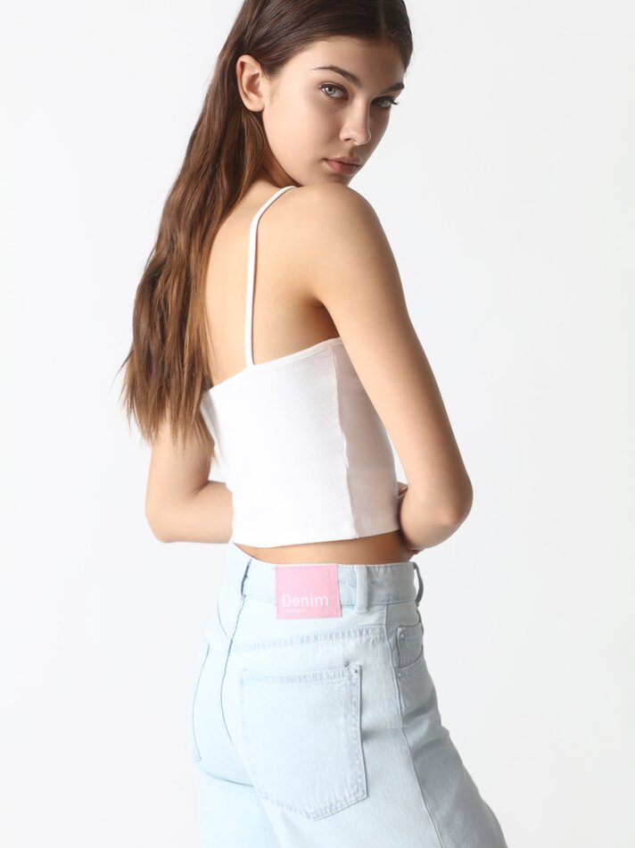 Calças culote jeans - Azul claro