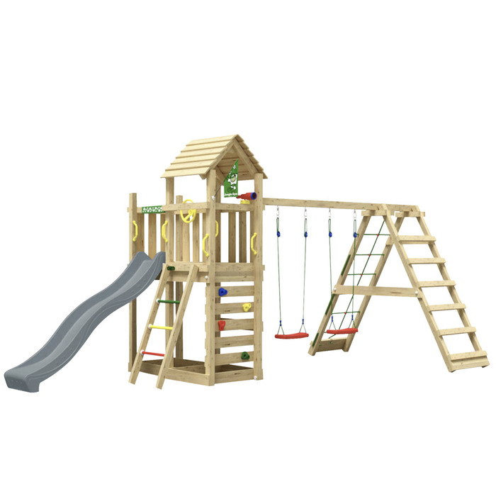 Jungle Gym Safari legetårn m/gynger & klatremodul grå