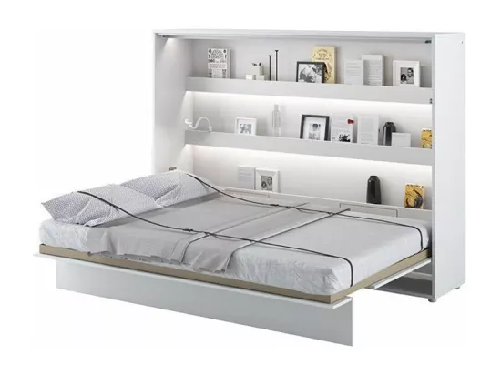 Lit escamotable horizontal avec étagères blanc brillant Noby 120x200-Avec Led et 1 veilleuse
