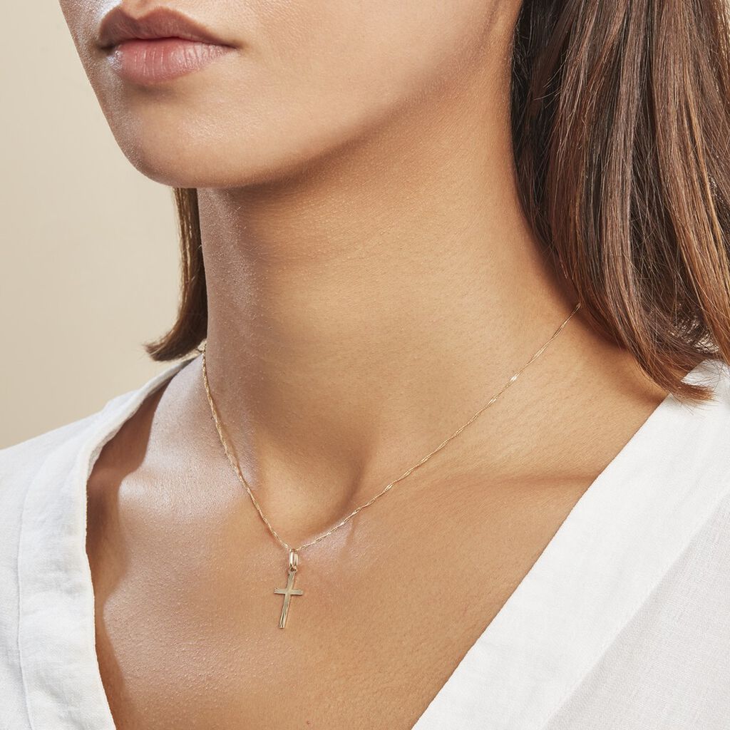 Pendentif Bathilde Croix Striee Or Jaune