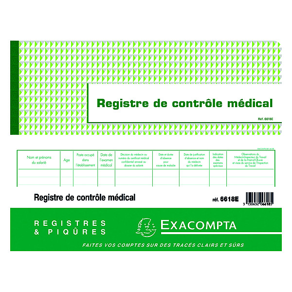Registre de contrôle médical Exacompta 6618 E Format 24 x 32 cm