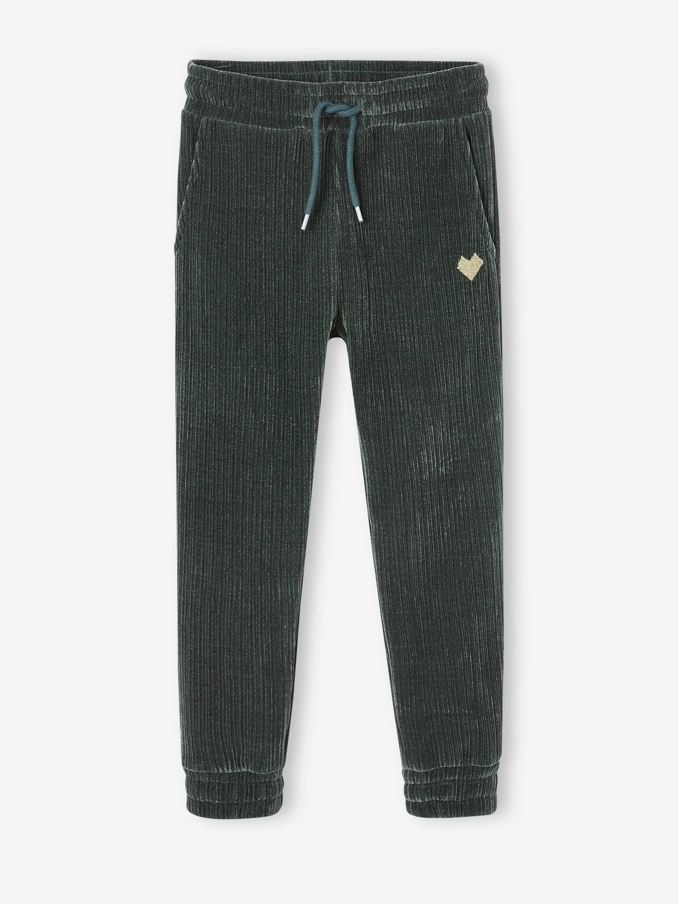 Calça de moletom cinza mesclado de veludo cotelê para meninas
