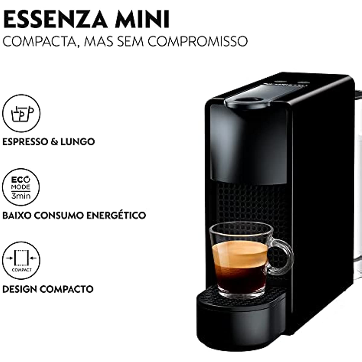 Nespresso Essenza Mini Cafeteira 220V Combo com Aeroccino, M&aacute;quina de caf&eacute; expresso compacta para casa, c&aacute;psula / c&aacute;psula autom&aacute;tica El&eacute;trica (preta)