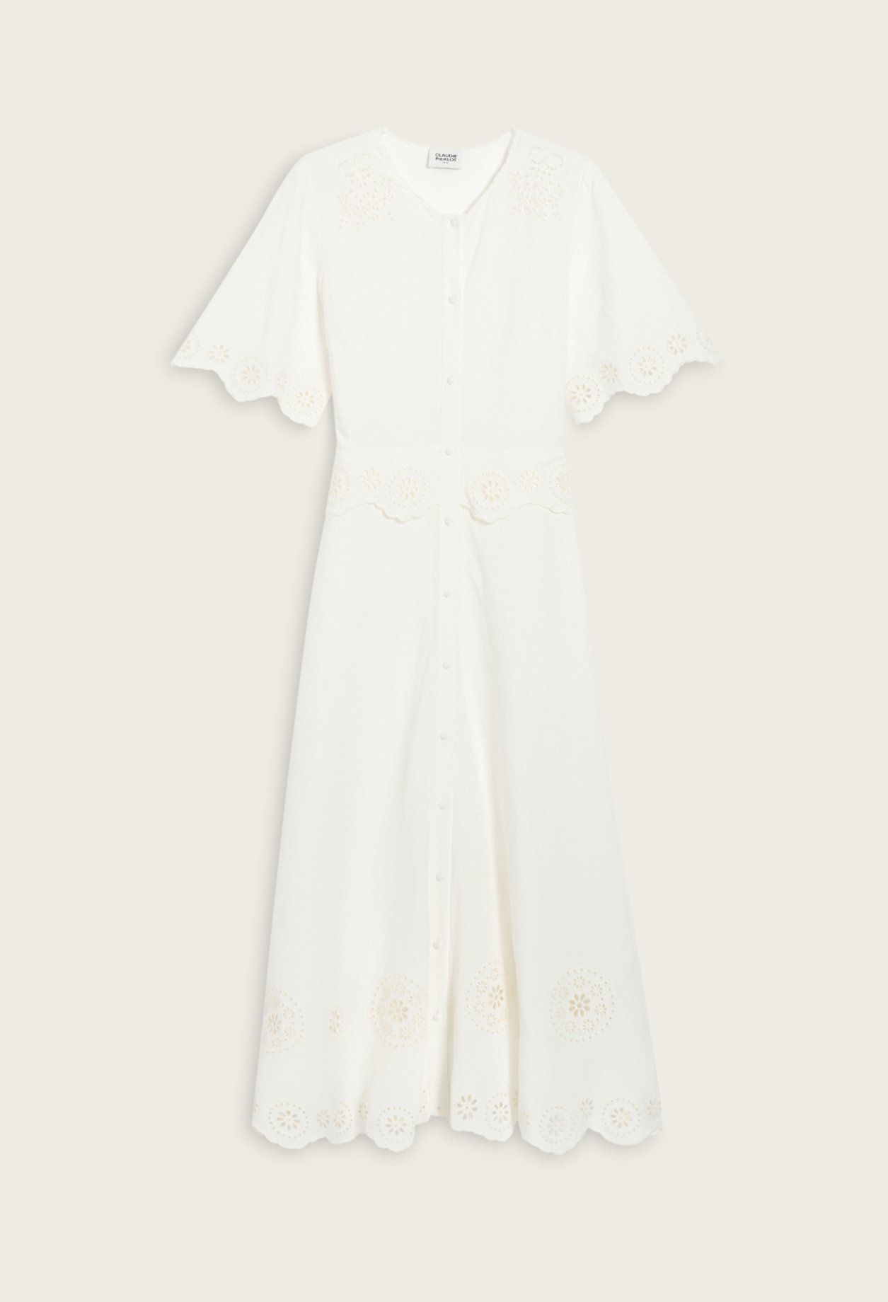 Robe longue broderie anglaise ecrue
