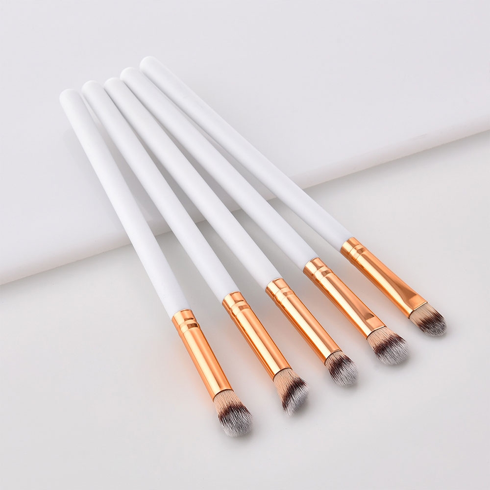 5-teiliges Beauty Make Up Puder Pinsel Set - Weiss / Roségold