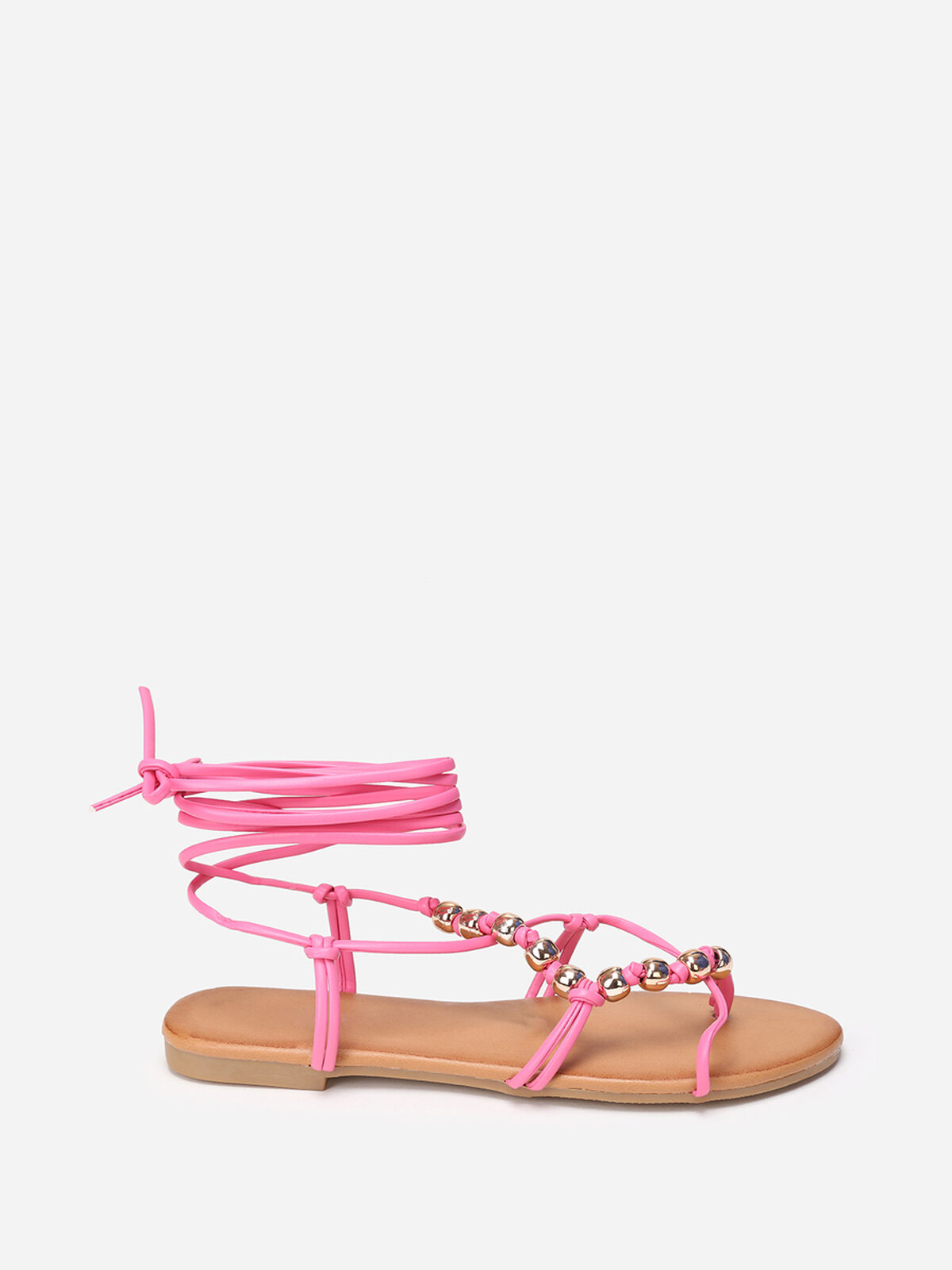 Sandales à fines brides en perles- Fuchsia