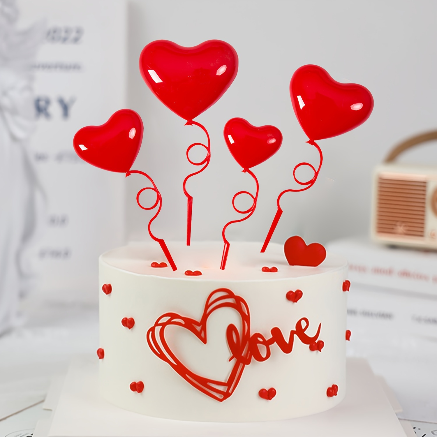 (8-tlg. Set) Kuchenstecker Herzen Tortenstecker Party Deko Topper für Torten / Kuchen - Rot