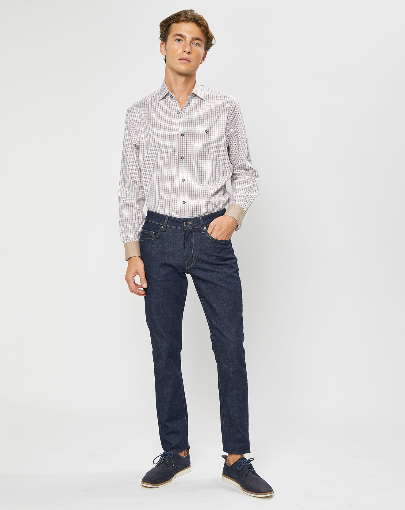 Hackett London Chemise Classic Fit à carreaux beige/vert/rouge