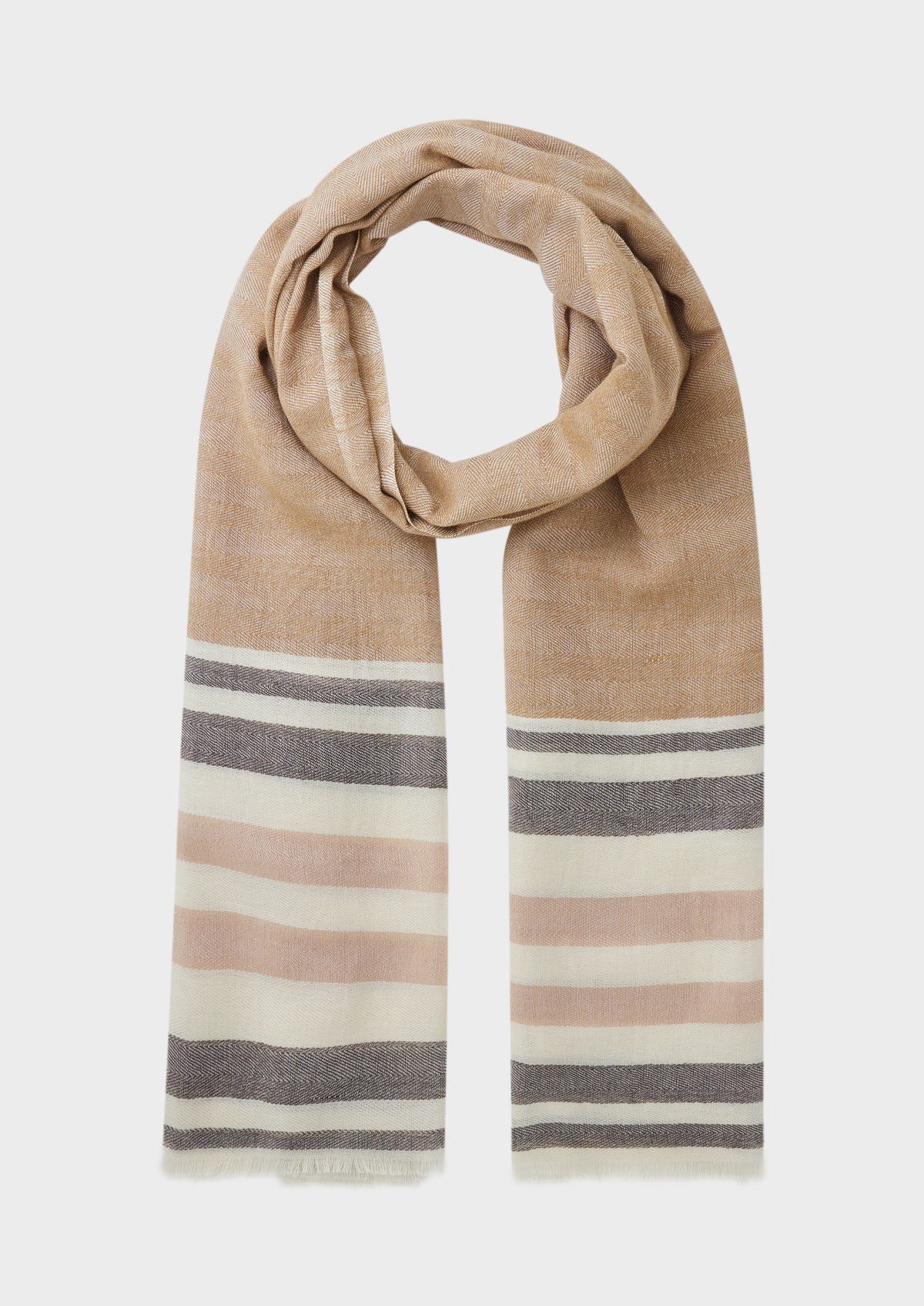 Echarpe en coton beige à rayures écru et noir
