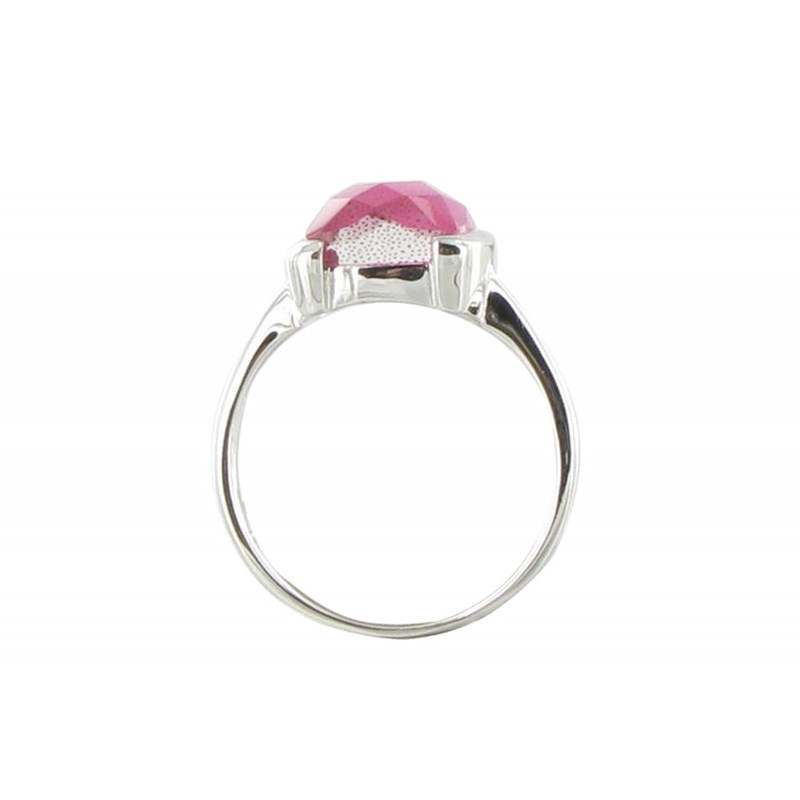 Bague Argent et son Carré Oeil de Chat Facetée Rose