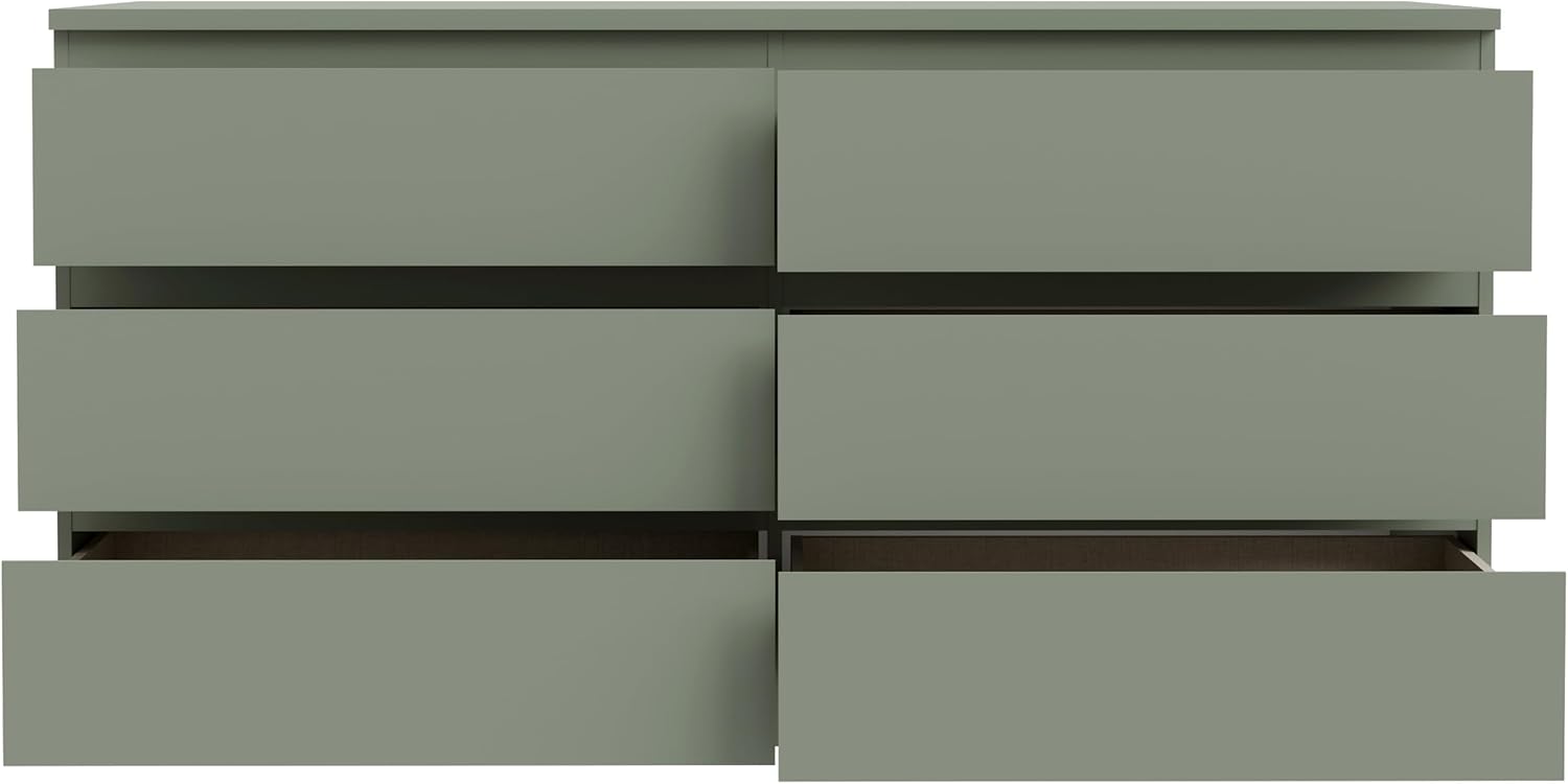 Forte EDMORE Kommode 150 160, Moderne Kommode mit 6 Schubladen, Holzwerkstoff, Salbei, 153,9 cm breit x 79,8 cm hoch x 42,2 cm tief