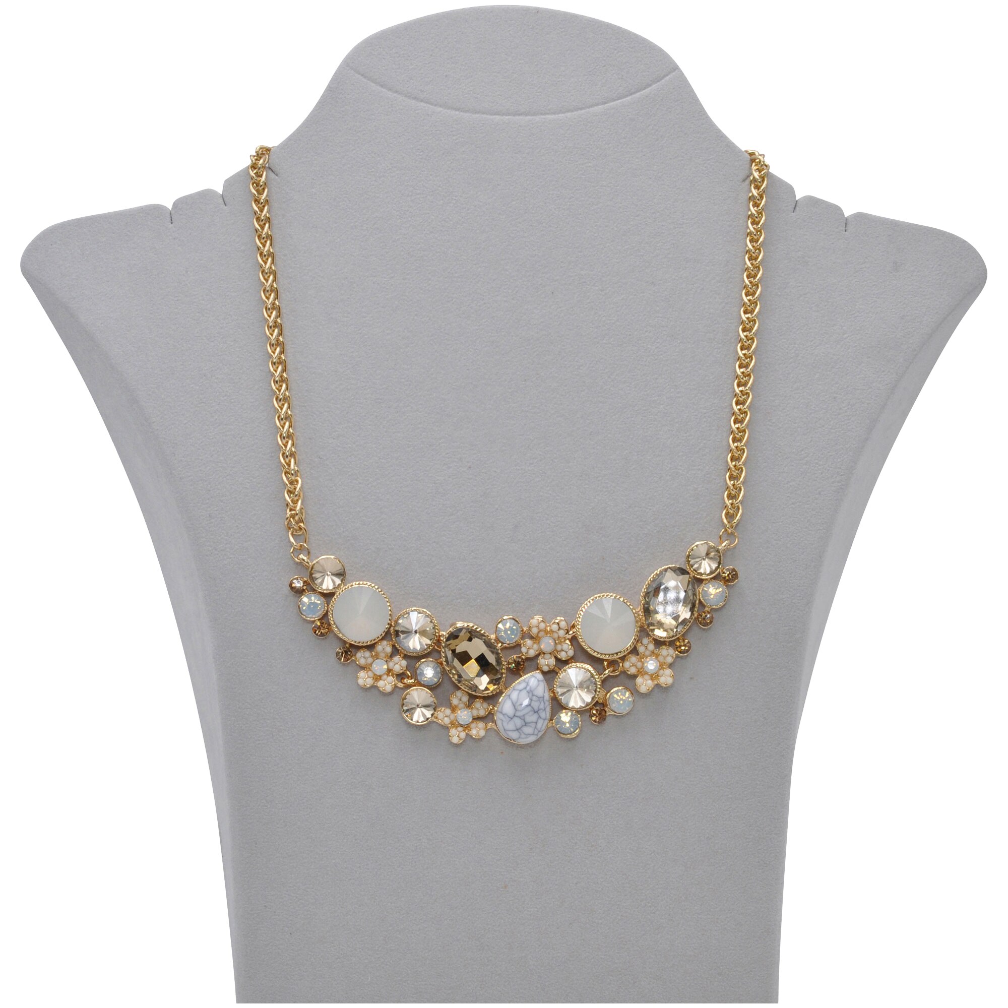 Steuer Modeschmuck Collierkette Metall Mittelteil Blütenzierde gold/kristall/champagner