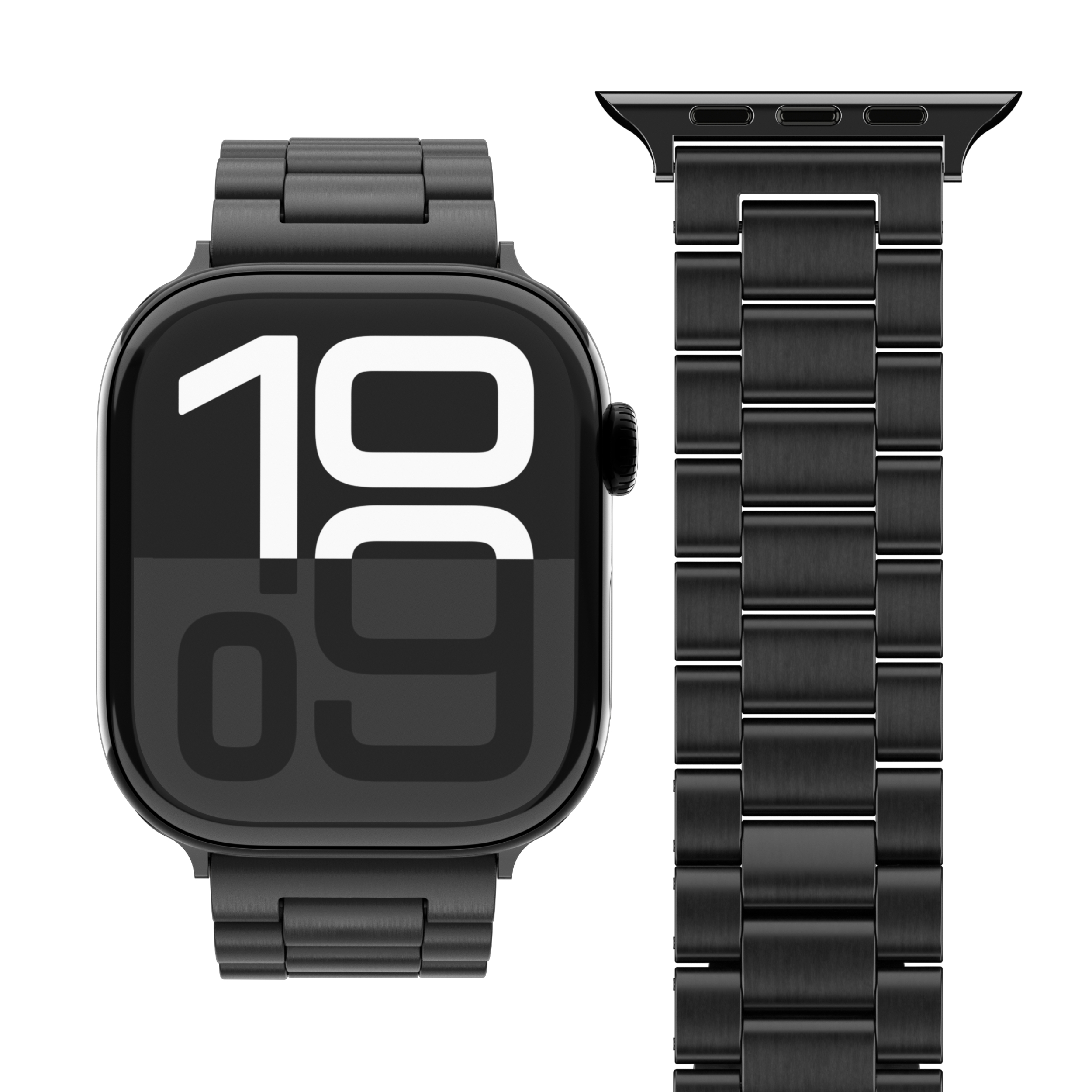 Link Bracelet 2 Apple Watch (42/41/40/38 mm) Edelstahl Gliederarmband mit Faltschliesse (AWS00199) - Schwarz