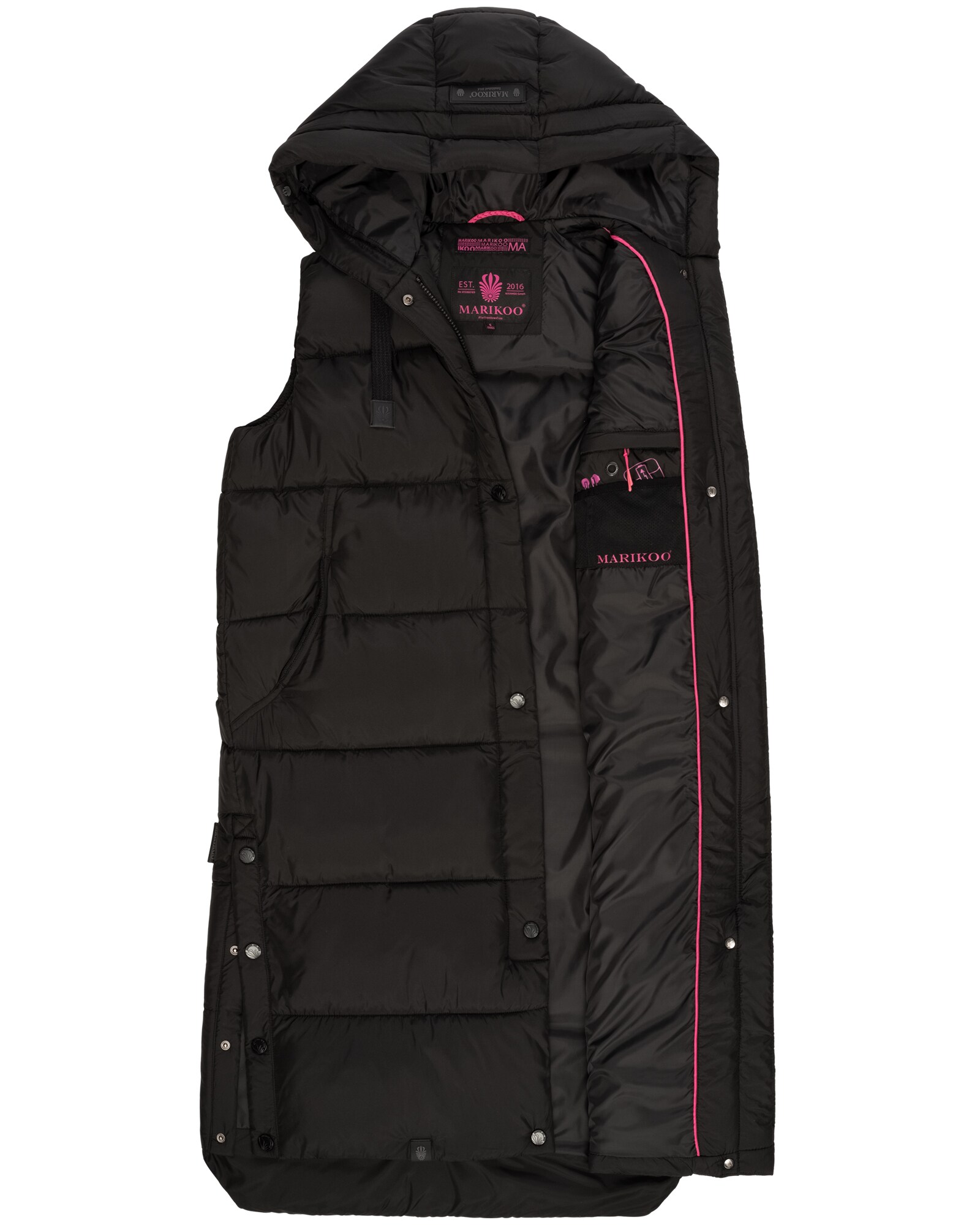 MARIKOO Damen Steppweste Bodywarme Outdoor Weste lang mit warme Kapuze Sayorii
