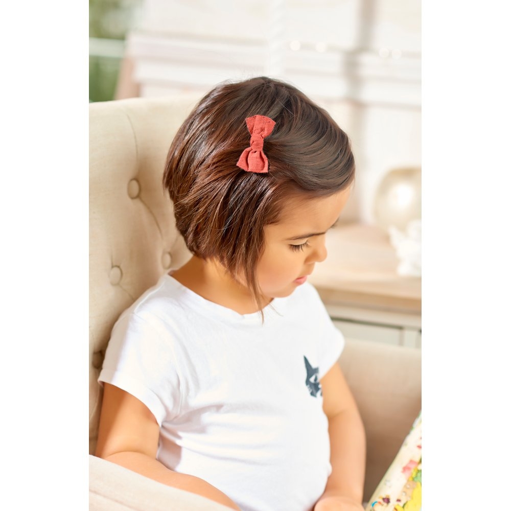 Barrette Petit Noeud Gaze Dentelle Corail