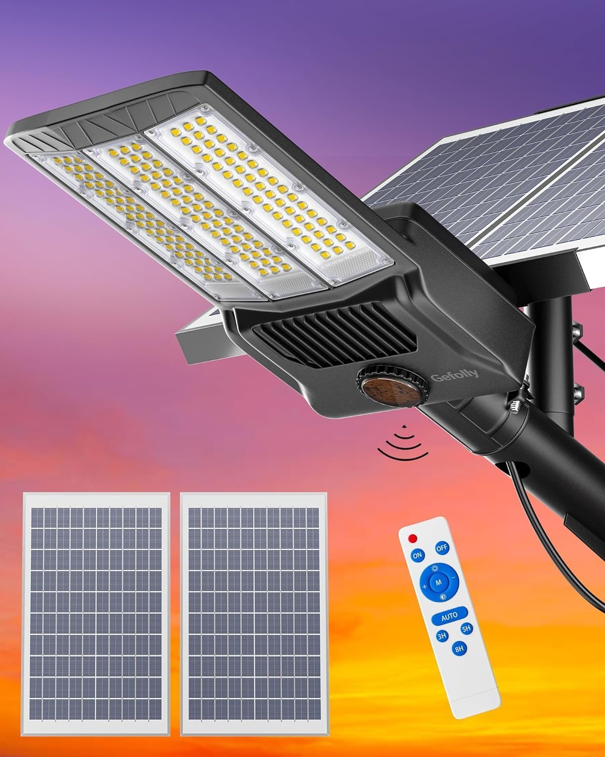 Gefolly SL-9900W LED Solar Straßenlaterne mit Fernbedienung -650000LM Solar Wandleuchte Aussen Dämmerung bis zum Morgengrauen, IP67 Wasserdicht 6500K LED Außenlampe für Gärten Straßen