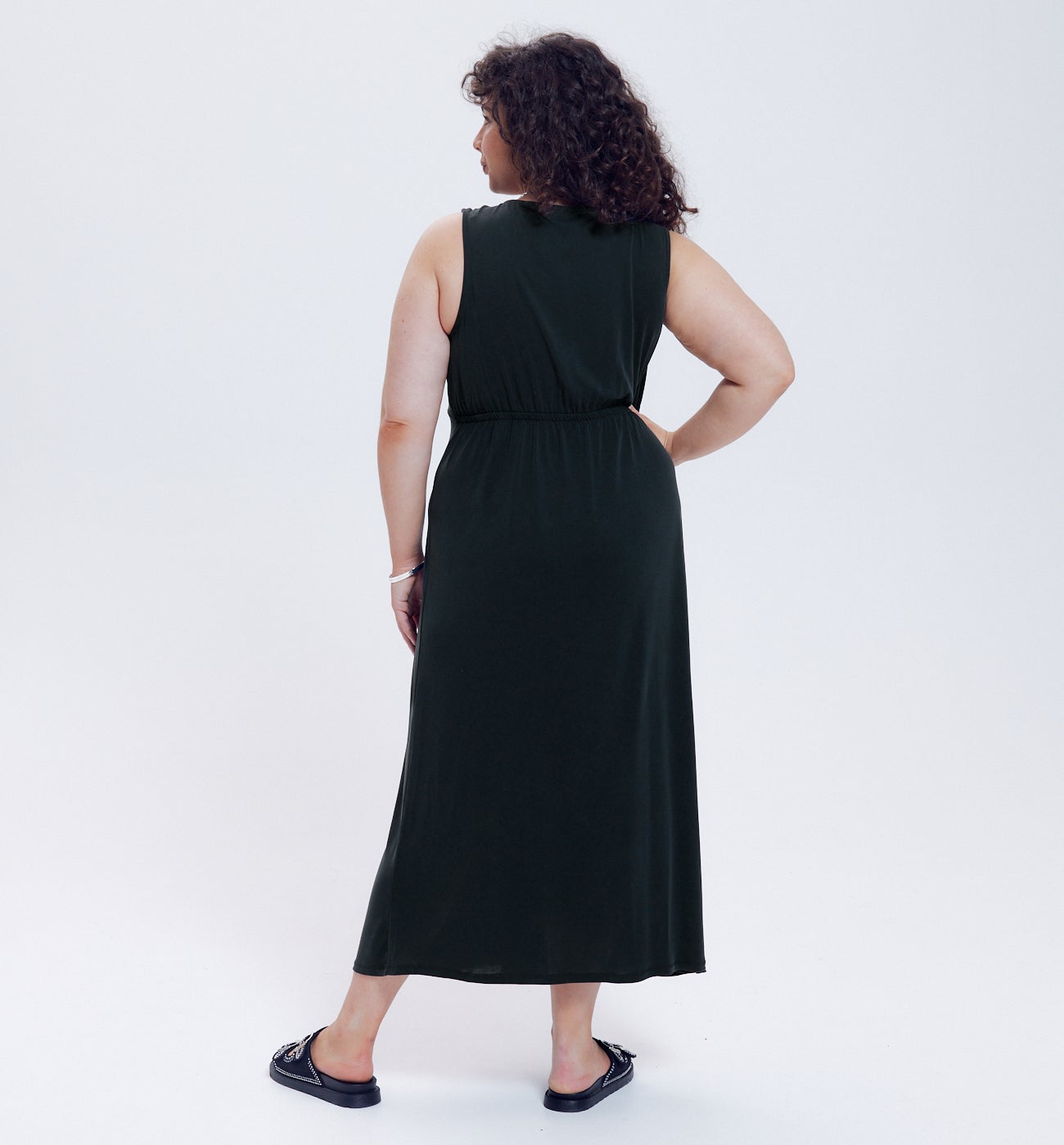 Longue robe unie en jersey - Noir