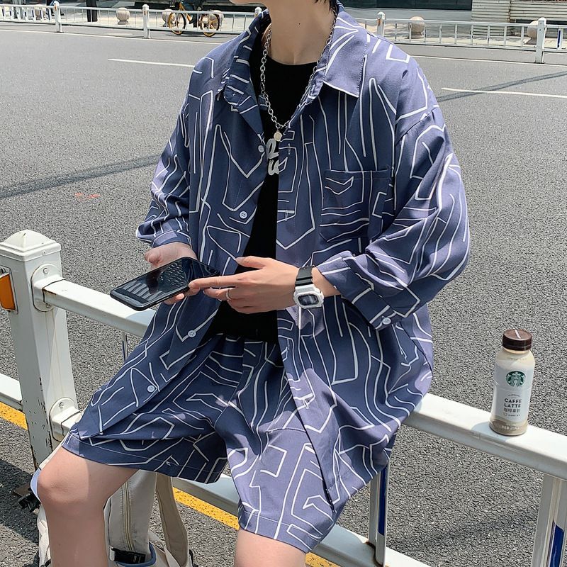 Andrei - Set: Elleboogmouw bedrukt shirt + shorts